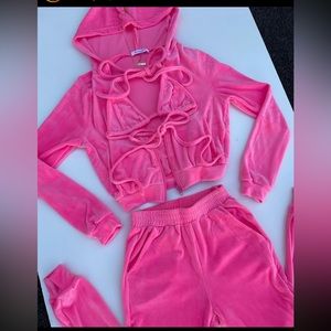 3 piece hot pink velour jogging suit